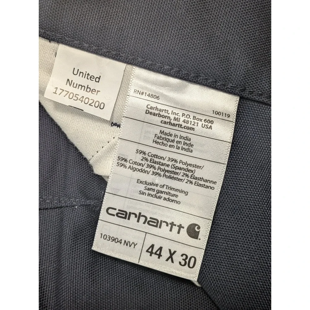 Carhartt Men's 44x30 Navy Cargo Work Pants Stretch Cotton Polyester